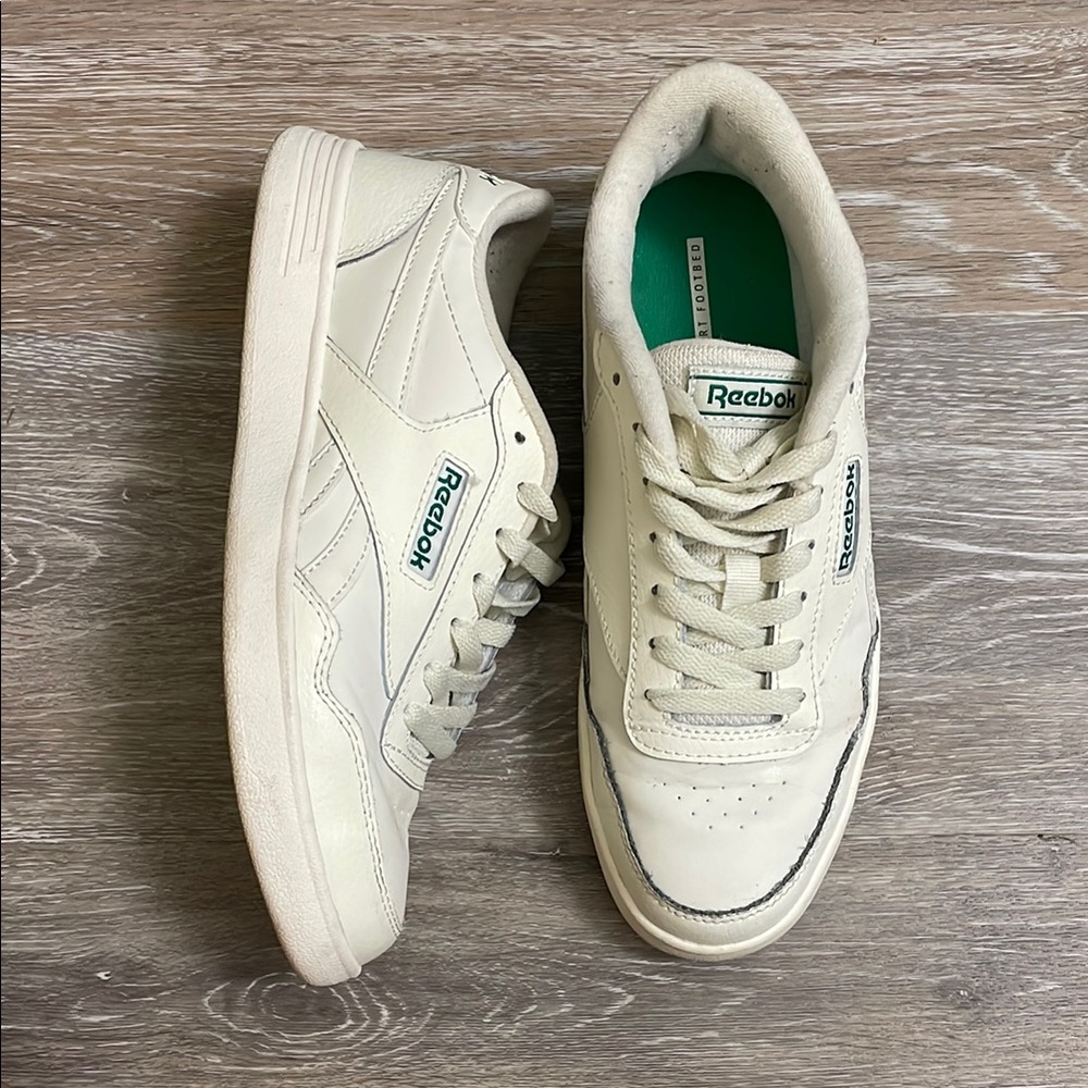 Reebok Cream Leather Sneakers with Green Logo